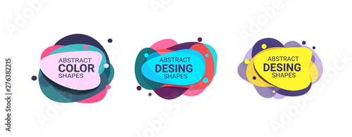 Abstract shape set. Purple, yellow, pink, violet, cyan, red fluid forms. Layers, text sample, paper style. Vector illustration for banner, poster, logo, flyer design