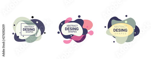 Faint colored geometric abstract elements set. Dynamical colored forms and lines. Flowing liquid shapes banners. Template for design of logo, flyer, presentation, vector illustration