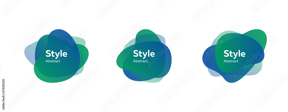 Set of abstract modern blue graphic elements. Dynamical colored forms and line. Gradient abstract banners with flowing liquid shapes. Template for logo, flyer, presentation design. Vector illustration
