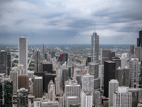 Aerial view over Chicago on a cloudy day - travel photography