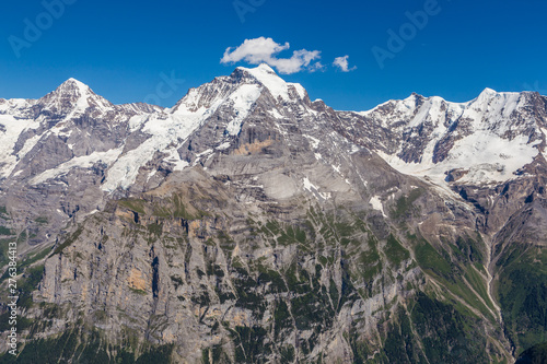 Beautiful view of Jungfrau valley from top of schilthornin summer  Murren  Switzerland.