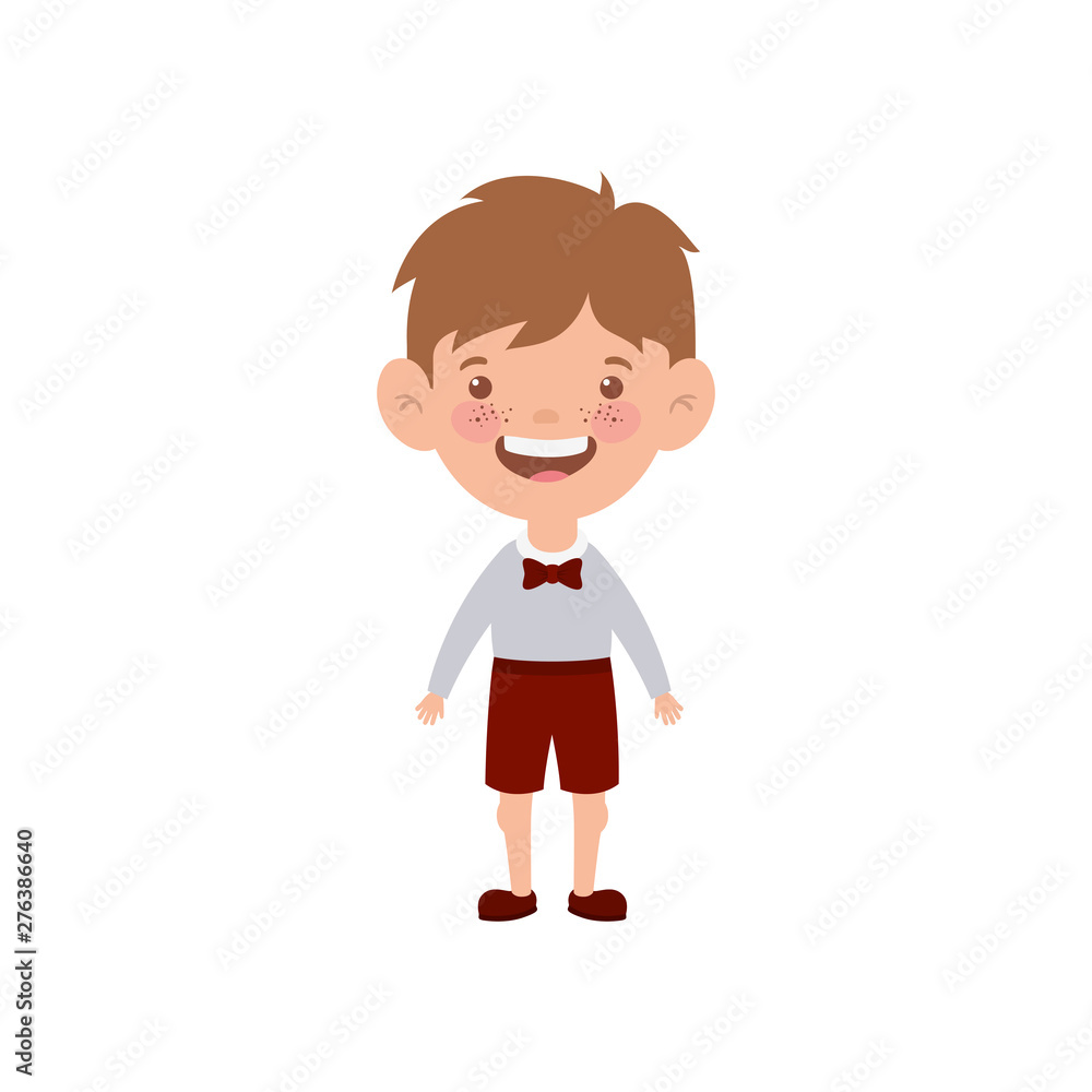 student boy standing smiling on white background