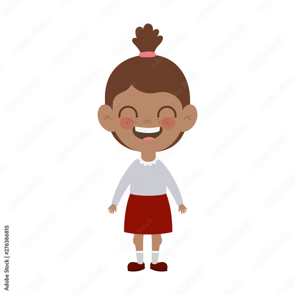 student girl standing smiling on white background