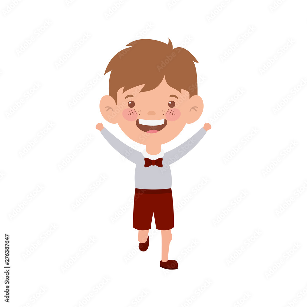 student boy standing smiling on white background