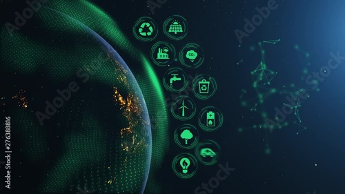 Earth Green Energy Infographics Half Orb Night Green Icons Place Your Own Text