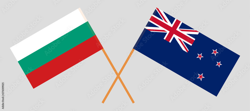 Crossed New Zealand and Bulgarian flags