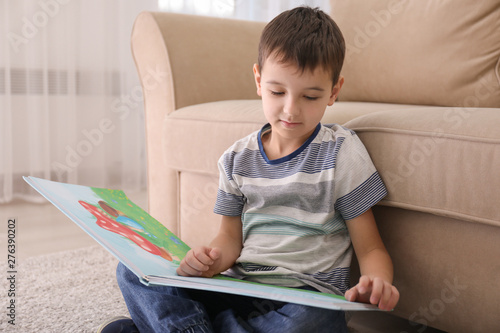 Cute little boy reading boo...