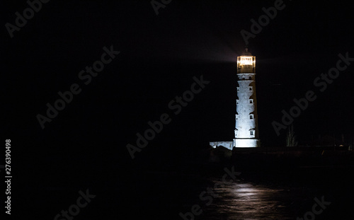 Tarkhankut lighthouse in Crimea at night, night landscape photo