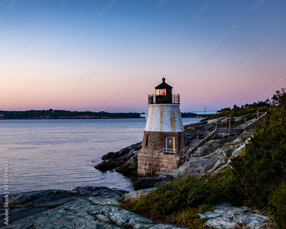 Newport Rhode Island Castle Hill Lighthouse at sunset