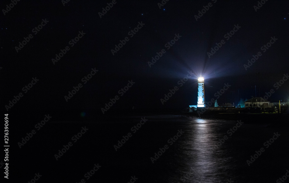 Tarkhankut lighthouse in Crimea at night, night landscape