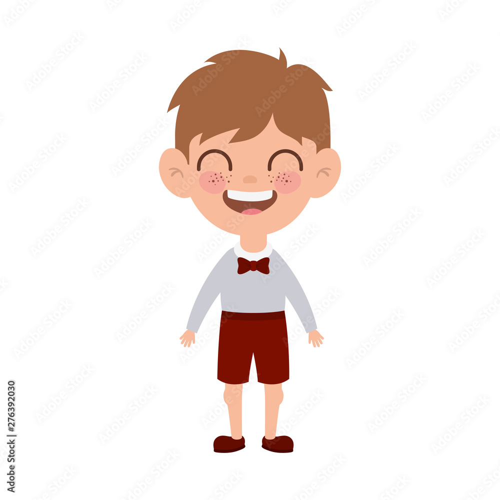 student boy standing smiling on white background