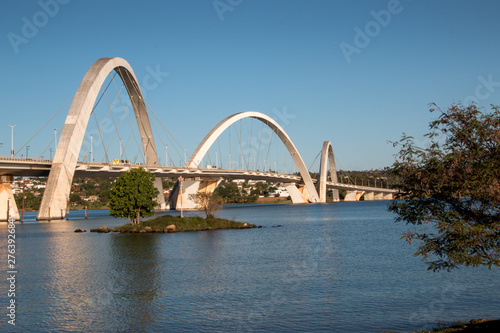 View of Ponte JK Jascelino Kubitschek Bridge in Brasilia, Brazil 