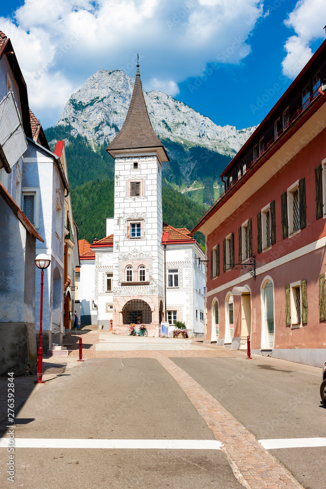 Inner city of old town Eisenerz in Styria, Austria