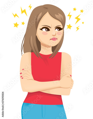 Angry teenager girl furious expression offended gesture
