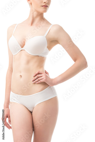 cropped view of sexy young woman in underwear isolated on white