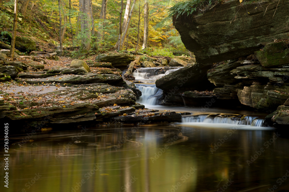 Swirling Pool with Waterfalls and Autumn Leaves Swirling Pool with Waterfalls and Autumn Leaves