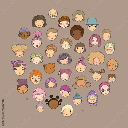 Pattern with graphical faces. Vector illustration. Set of people icons