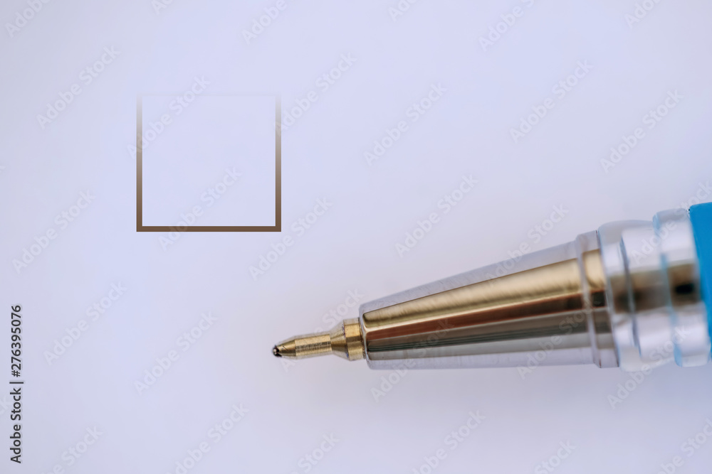 square empty checkbox frame blank and pen close-up square empty checkbox frame blank and pen close-up