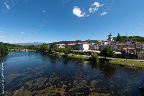 View of the traditional village of Ponte da Barca in the Minho Region of Portugal, with the Lima River..