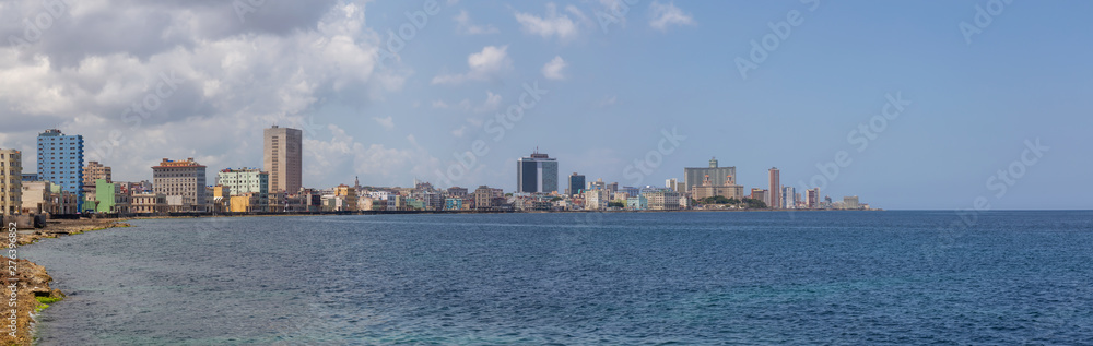 Panoramic view of the Old Havana City, Capital of Cuba, during a sunny and cloudy day.