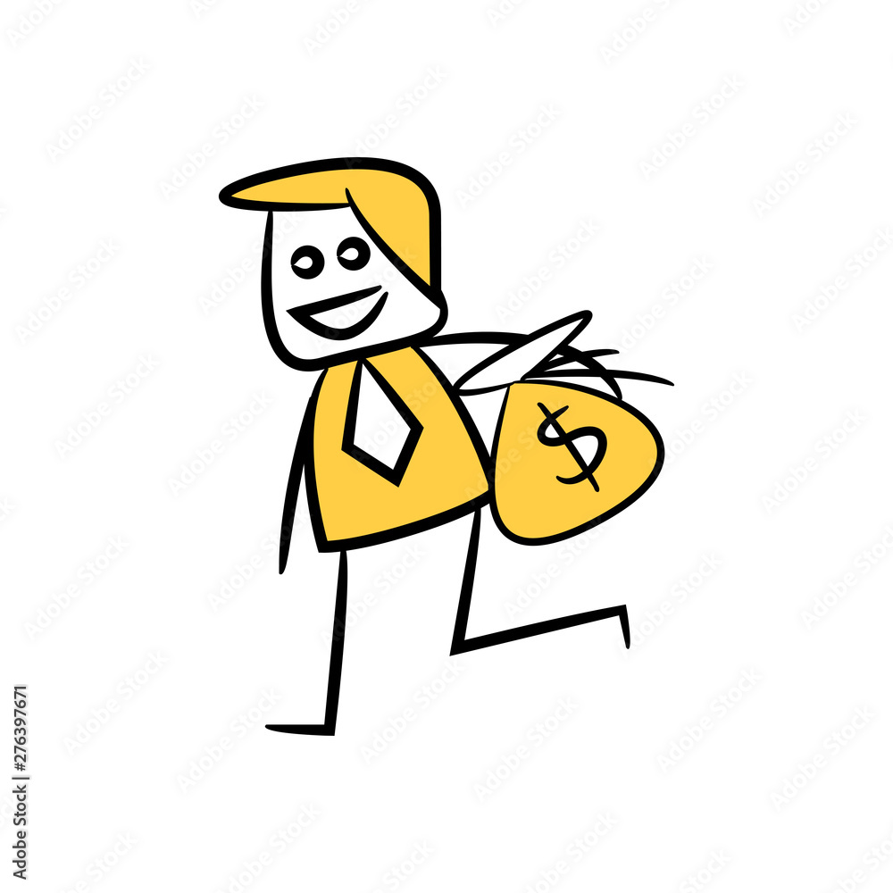 businessman carry money purse yellow doodle design