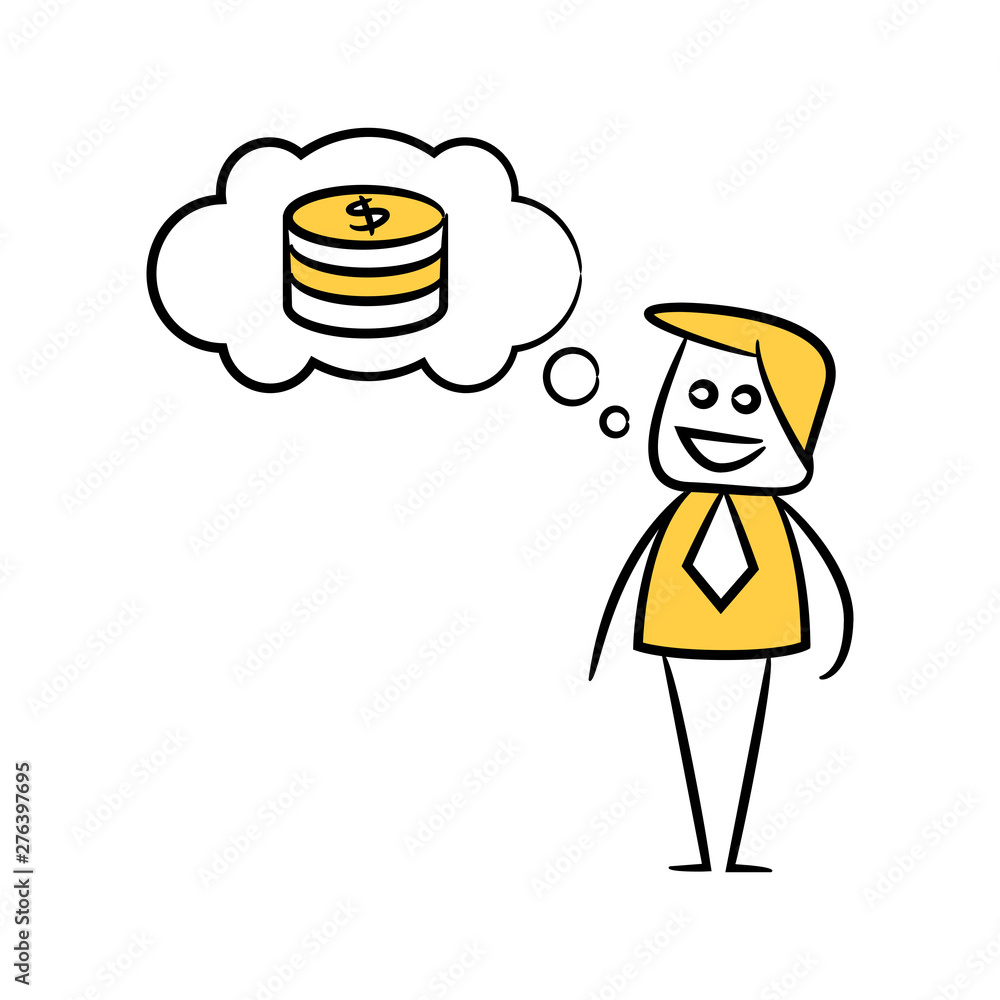 businessman thinking of money yellow doodle design businessman thinking of money yellow doodle design