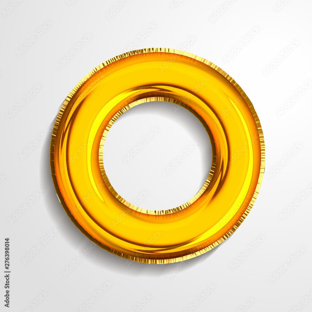 Gold metallic helium alphabet balloon foil letter O realistic 3d render air balloon. Collection of golden balloon alphabet Vector illustration. Gold metallic helium alphabet balloon foil letter O realistic 3d render air balloon. Collection of golden balloon alphabet Vector illustration.