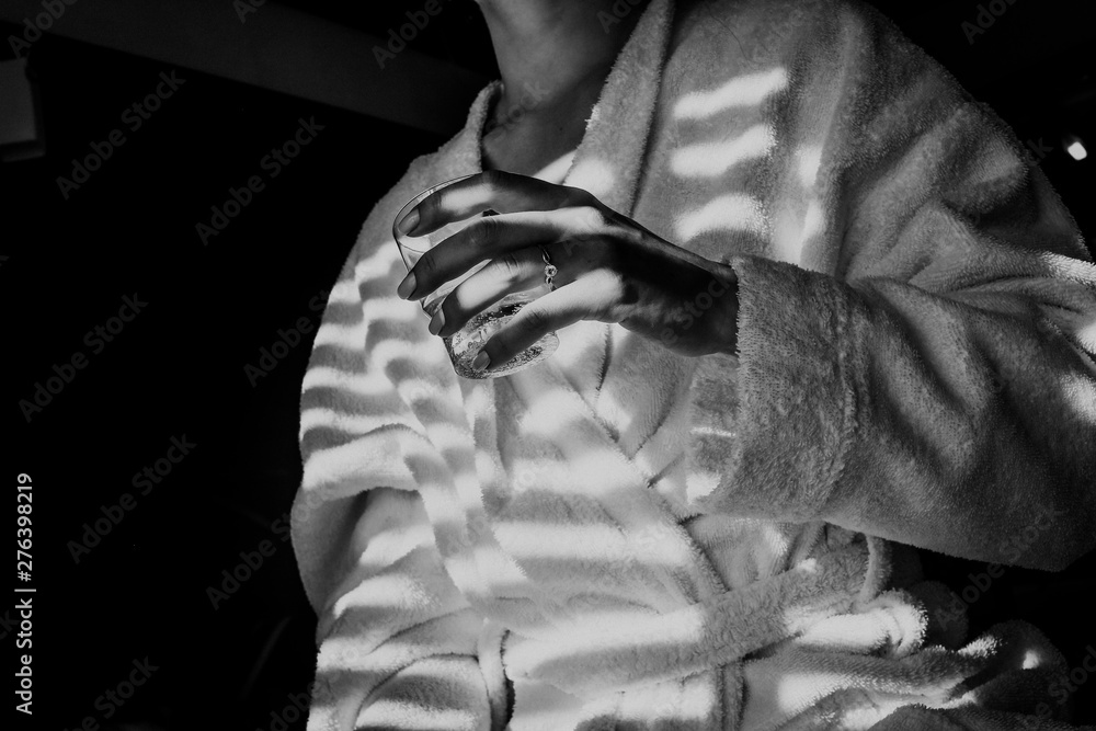 girl terry white robe inside glass sparkling water girl terry white robe inside glass sparkling water