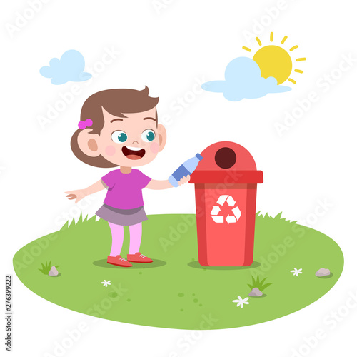 kid girl throwing rubbish illustration