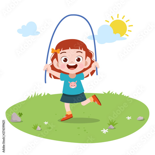 kid girl play rope vector illustration