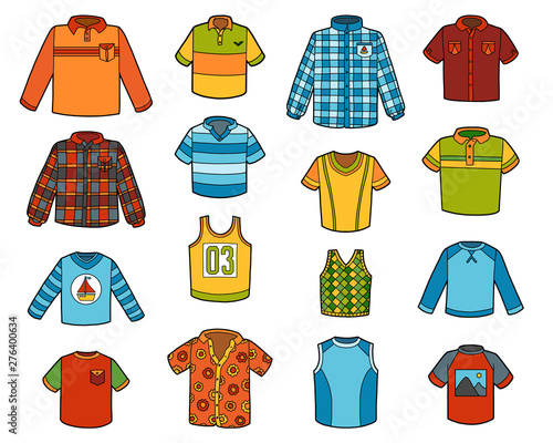 Vector set of shirts, collection of cartoon clothes
