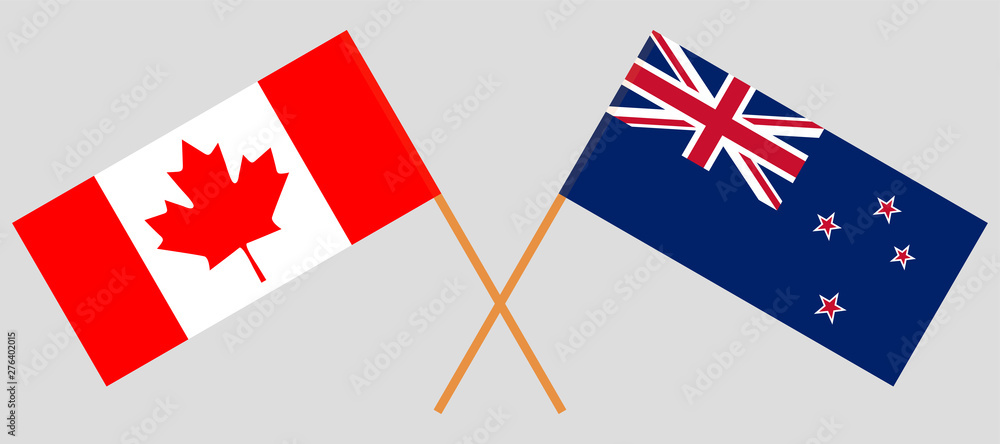 Crossed New Zealand and Canadian flags