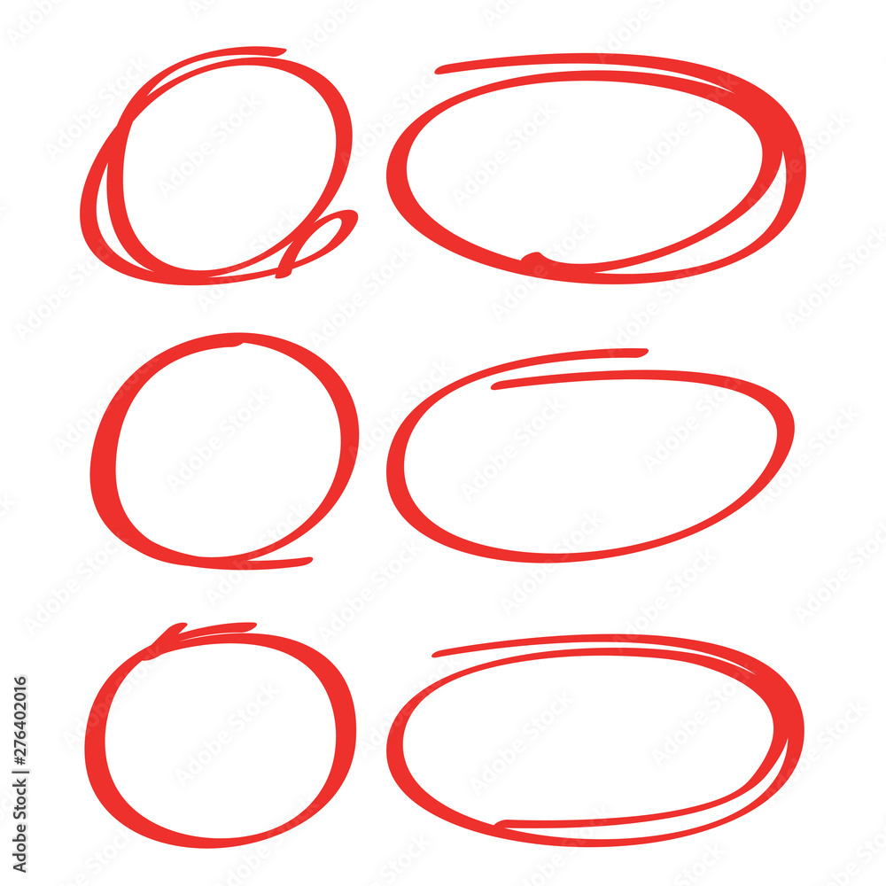 red hand drawn and sketch oval, circle markers or highlighter elements red hand drawn and sketch oval, circle markers or highlighter elements