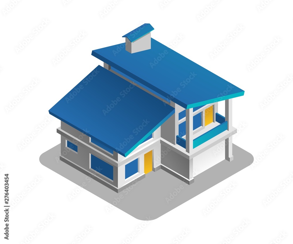 Private House. Isometric view at exterior of a two-storey private house. Private House. Isometric view at exterior of a two-storey private house.