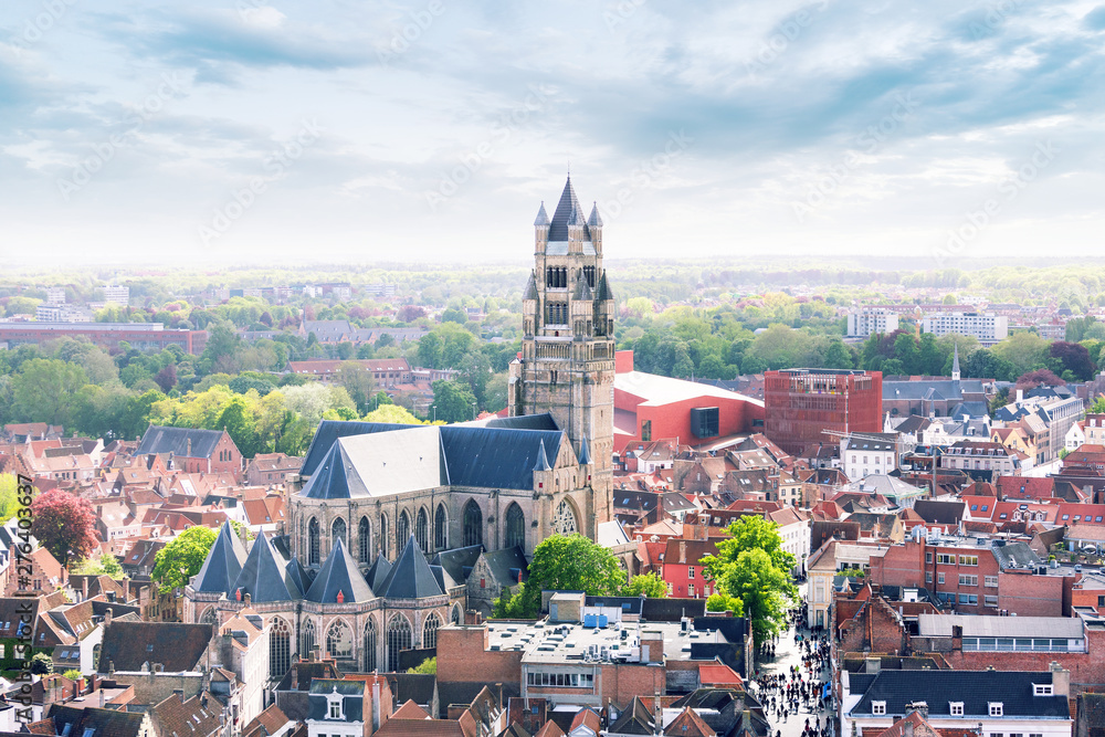 Panoramic aerial view of the historic part of Bruges, Belgium Panoramic aerial view of the historic part of Bruges, Belgium