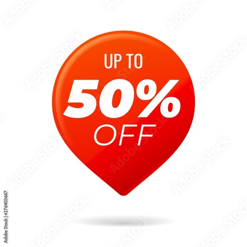 Red Pin on white background, up to 50 percent off