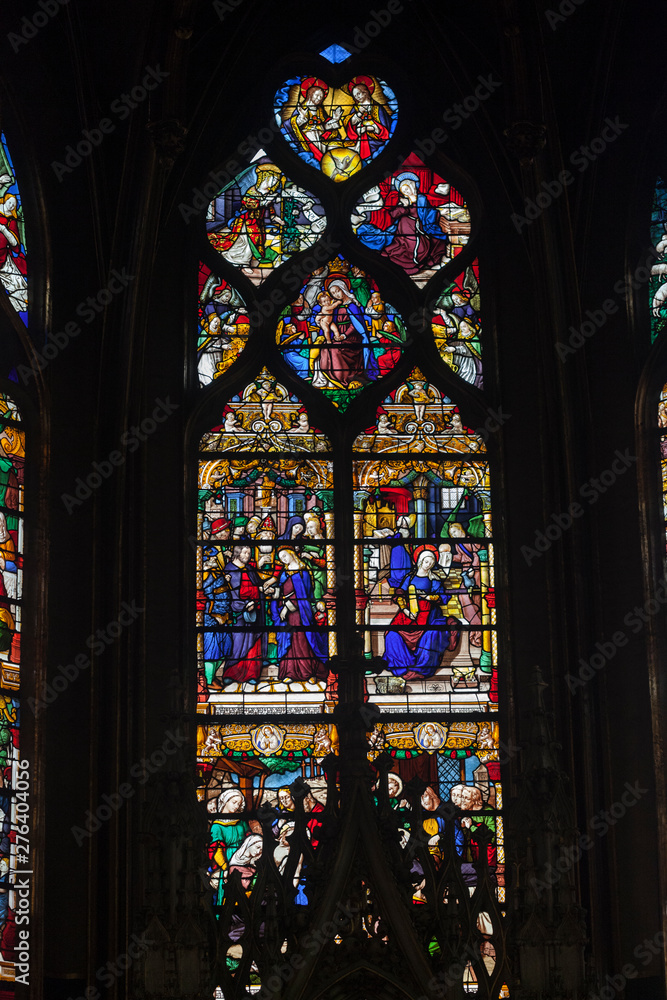 Scenes from the life of the virgin Mary. Stained glass