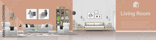 Modern house interior background with living room and bedroom combination , vector , illustration