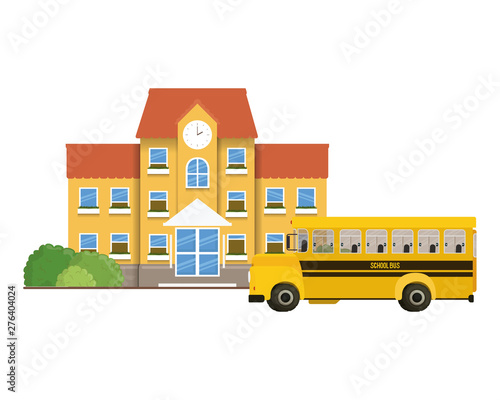 school building of primary with bus in landscape