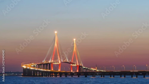 Timelapse 4k.Sunset of incheon bridge,South Korea photo