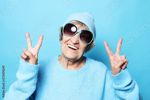 Funny old lady wearing blue...