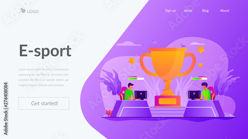 Professional gamers competition. Video game online tournament, electronic entertainment. E-sport, cybersport market, competitive computer gaming concept. Website homepage header landing web page