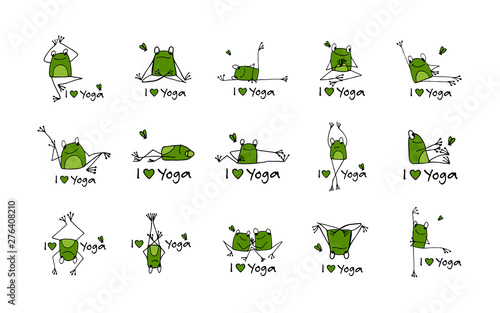 Funny yoga frogs, sketch for your design