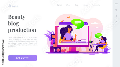 Fashion blogging, internet influencer. Cosmetics review, video content creation. Beauty blogger, beauty blog production, online beauty consultant concept. Website homepage header landing web page