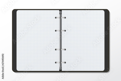 Opened folder with clean sheets of paper on ring binder.