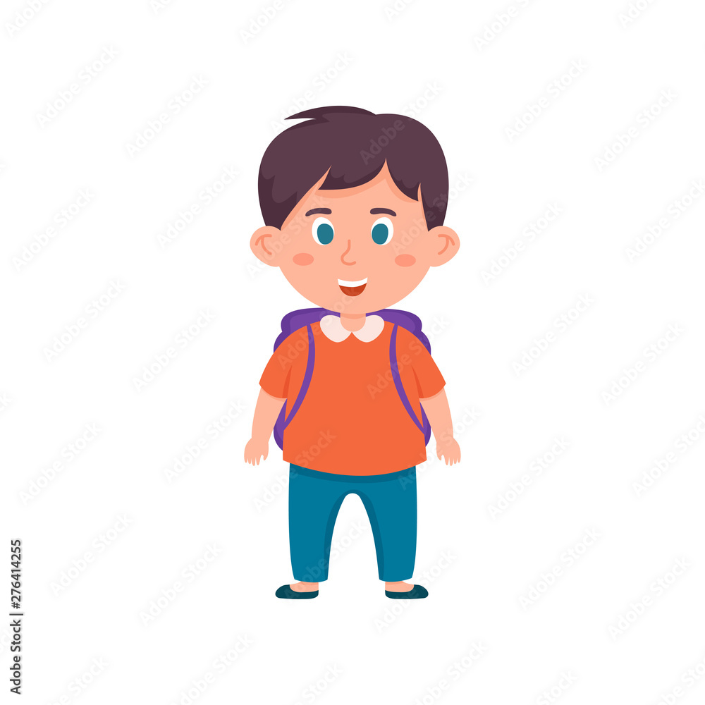 Smiling school boy with blue eyes and jeans pants Smiling school boy with blue eyes and jeans pants