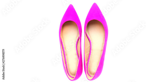 Pink women pointed toe shoes on white