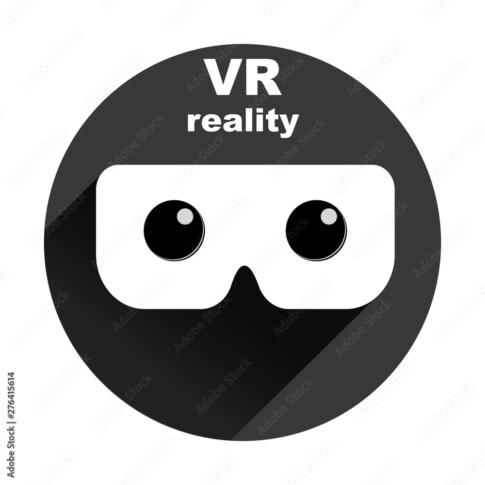 VR icon in circle with shadow, virtual reality logo, flat white VR glasses, vector illustration VR icon in circle with shadow, virtual reality logo, flat white VR glasses, vector illustration