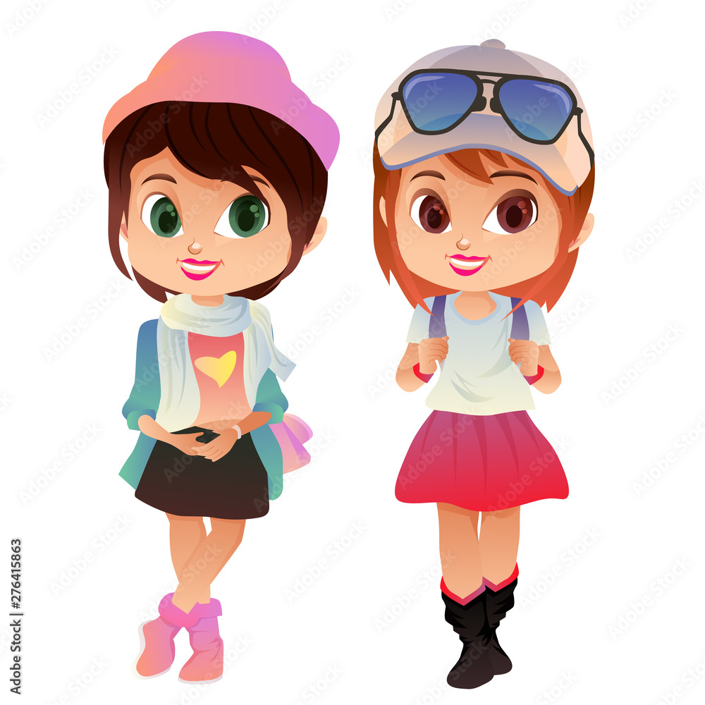 colored avatar cartoon fashionable campus girl colored avatar cartoon fashionable campus girl