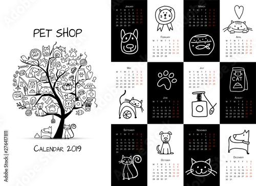 Pet shop collection, calendar 2019 design